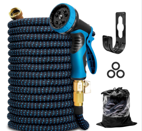 Kotto 150ft Flexible Garden Hose, Water Hose for Outside with 10 Spray Nozzles, Brass Connector, Leak-Proof, Blue, Father's Day Gifts