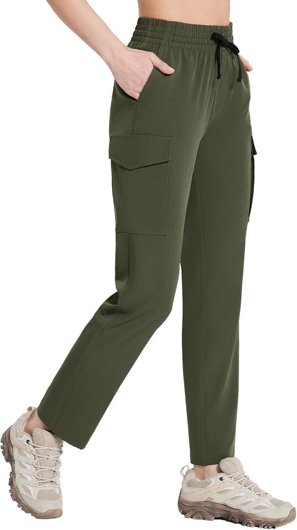 baleaf Women's Hiking Pants Cargo Quick Dry Pants Water Resistant Loose Lightweight Travel Fishing Outdoor UPF50+ (Medium, Dark Army Green)