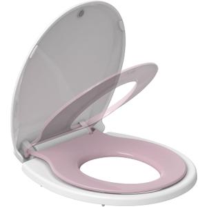 Toilet Seat, Round Toilet Seat with Toddler Seat Built in, Potty Training Toilet Seat Round Fits Both Adult and Child, with Slow Close and Magnets- white and pink