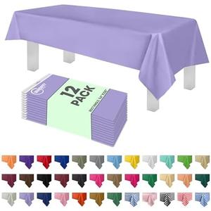 Grandipity 12 Pack Premium Disposable Plastic Tablecloth 54 Inch. x 108 Inch. Decorative Rectangle Table Cover - Lavender