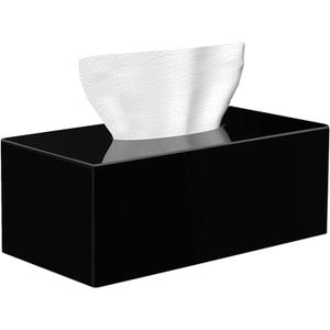 Black Acrylic Tissue Box, Compatible with Kleenex Flat Facial Tissues, for Bathrooms, Bedrooms, Offices & Desks