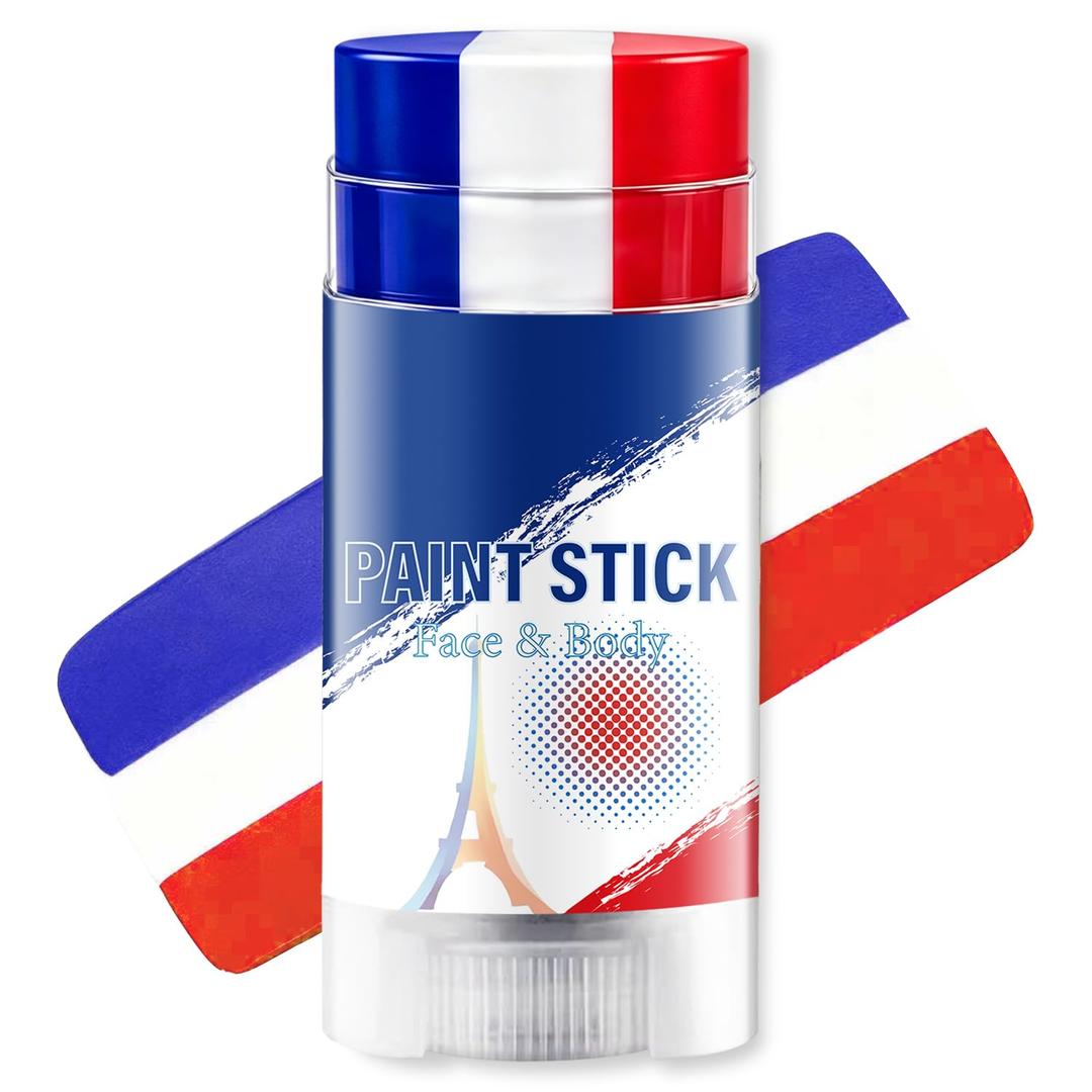 2 x Blue White and Red France Face Paint Stick for World Cup Fans and Party, World Cup Decorations, Sweatproof & High Pigment Sports Face Paint Sticks for World Cup Party Accessories