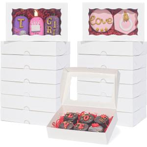 RomanticBaking 100 Pack White 7 x 4 3/8 x 1 1/2inches Cookies Boxes with Window Christmas Bakery Packaging for Macaron Treat Boxes Chocolate Truffle