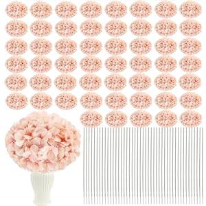 Nagobi Hydrangea Artificial Flower 104 PCS Silk Flower Heads with Stems, Blush Full Flowers Heads for Mother’s Day Wedding Centerpieces Home Garden Party Decoration (Blush)