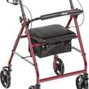 Drive Medical Aluminum Rollator Fold Up and Removable Back Support, Padded Seat with 7.5-Inch Casters, Red