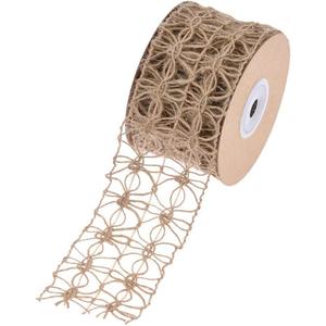 2 x 1 Roll Flower Mesh Burlap Wired Ribbon Mesh Burlap Fabric Ribbon Burlap Net Ribbon Rustic Decorative Craft Ribbon Wrapping Ribbon for DIY Craft Wrapping Wedding Decoration, 2 Inch x 5 Yards