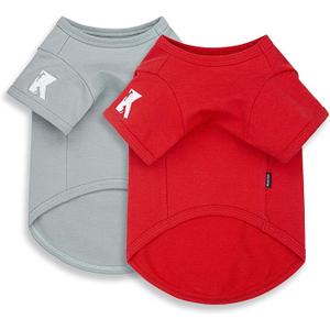 Koneseve Dog Shirt Breathable Cotton Stretchy Clothes for Small Pets 2-Pack Sunny Red & Smoky Blue L