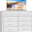 Furnulem Bedroom Dresser White for 55”Long TV Stand Entertainment Center Dressers & Chests of Drawers, 10 Storage Fabric Drawer, Sturdy Metal Frame Tall Storage Cabinet for Living Room, Entryway