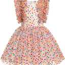 Kids Girls Confetti Birthday Princess Dress Ruffle Sleeve Boho Cake Smash Photo Shoot Outfit 3-10T (5-6 Years, Rainbow Dots)