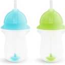 Munchkin Any Angle Weighted Toddler Straw Cups with Click Lock Lid, 10 Ounce, 2 Pack, Blue/Green