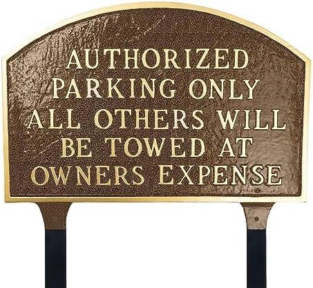 Authorized Parking Only All Others Will Be Towed Standard Arch Statement Plaque with Lawn Stakes - Hammered Bronze 15×10inch