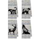 Forest Cheetah Bear Deer Wolf Camping Kitchen Towels, Animal Lovers Gifts Dish Tea Towel for Kitchen, Camper Camping Lover Gifts Decorative Hand Towels for Bathroom, 16x24 Inches Set of 4