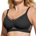 As Fairy Womens Bra No Underwire Seamless Wireless Bra with Soft Support V Neck Mesh Bras Lace Bralette Everyday Bra, S