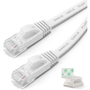 Cat6 Ethernet Cable 75 ft White Gigabit Flat Network LAN Cable with 40 pcs Cable Clips Snagless Rj45 Connectors for Computer/Modem/Router/X-Box Faster Than Cat5e/Cat5
