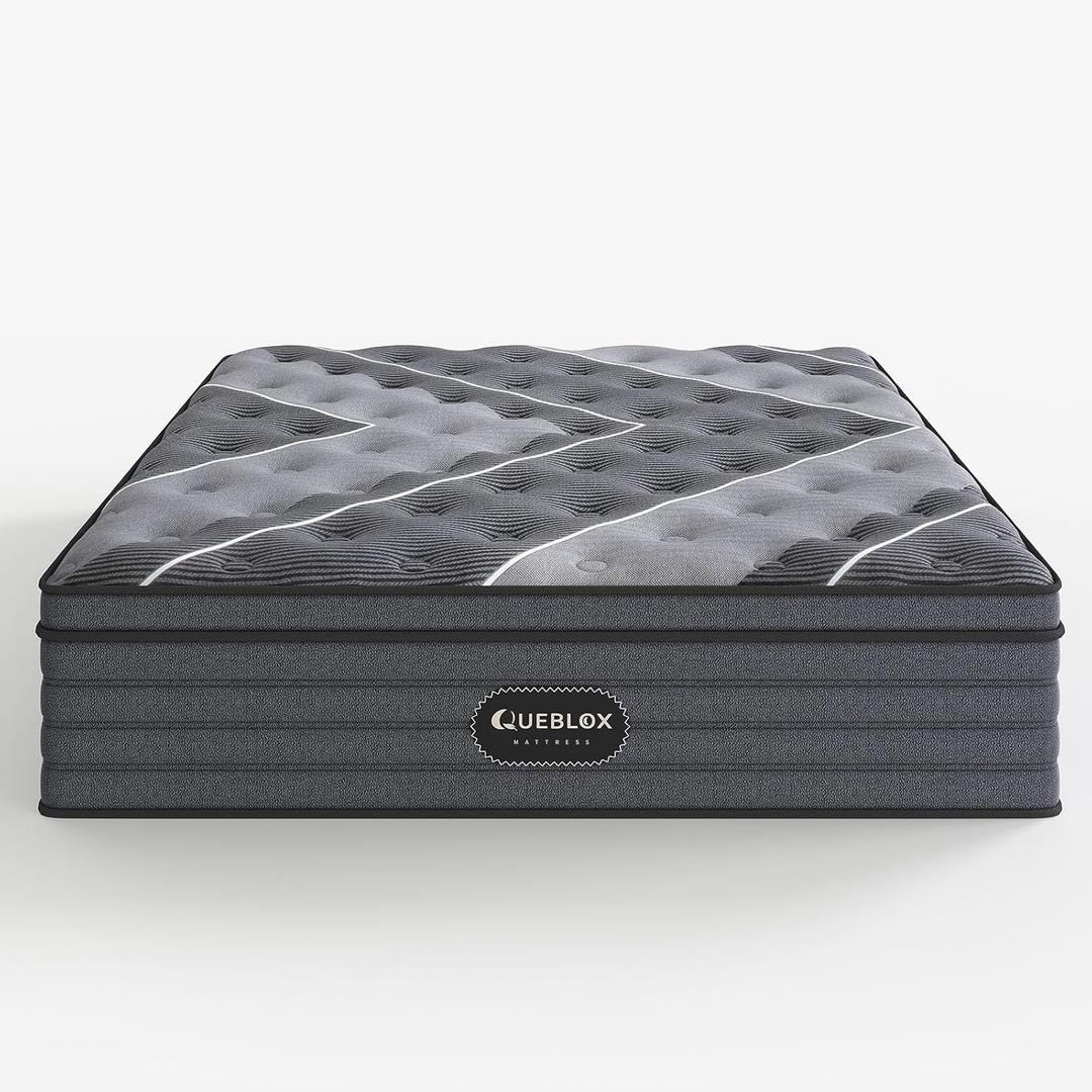 Queblox Full Mattress, 12 Inch Hybrid Mattress in a Box, Medium Firm, Memory Foam and Individual Pocket Springs for Pressure Relief, CertiPUR-US Certified
