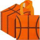 Sweetude 12 Pcs Basketball Party Gift Bags Sports Theme Candy Goodie Bags 7.8 x 7.8 Inch Basketball Non Woven Totes with Handles for Sports Party Favors Birthday Decor Supplies