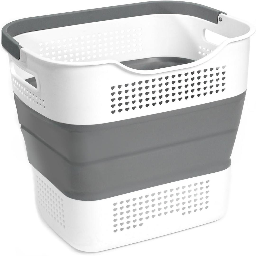 GREATLINK Foldable Laundry Basket Collapsible Laundry Hamper, Laundry Basket Dorm with Handles, Clothes Hamper & Laundry Bin, Pop Up Storage Container/Organizer, Plastic Hamper/Basket, Grey