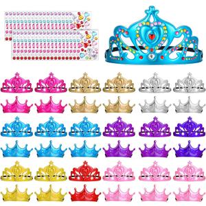 72 Pcs Foam Crowns Set, Multi-Color Princess Tiaras Crown with Crystal Diamond Stickers DIY Crown Party Favor Set for Birthday Parties, Role-Playing, Craft Classes (36 Crowns + 36 Stickers)