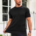Runcati Mens Knit Short Sleeve T Shirts Casual Crewneck Slim Fit Shirt Cable Knitted Stretch Pullover Tees Black (Black)
