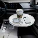 Car Tray Table & Car Desk for Laptop with 2 Risers and Anti-Slip Pad, 360 Rotating Cup Holder for Working and Eating Compatible with Tesla Model 3/Y/S, Ford F150/Explorer/Maverick & Most Vehicles/EV