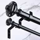 Black Double Curtain Rods for Windows 72 to 144 Inch, 1 Inch Adjustable Decorative Crystal Long Dual Curtain Rod, Heavy Duty Vintage Double Drapery Pole with Black Foil Finial for Living Room