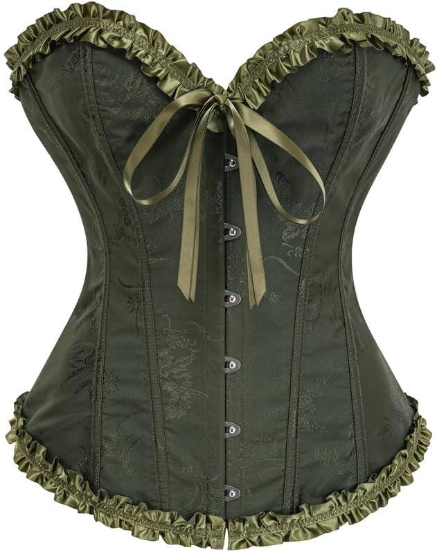 Vintage Corset Tops for Women Renaissance Corset Bustier Lingerie Overbust Bodyshaper Top (Green)