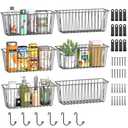 Simple Trending 6 Pack Wire Basket Wall Mount Baskets Hanging Baskets, Cabinets Organizer and Storage with Hooks for Kitchen, Garage and Bathroom