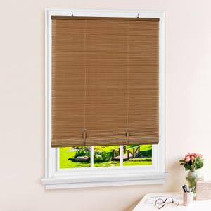 Cordless Solstice Vinyl Roll-Up Blind - 30 Inch Width, 72 Inch Length, Quarter Inch Vinyl Slats - Woodtone - Soft Light Filtering Horizontal Windows Blinds for Indoor & Ourdoor by Achim Home Decor