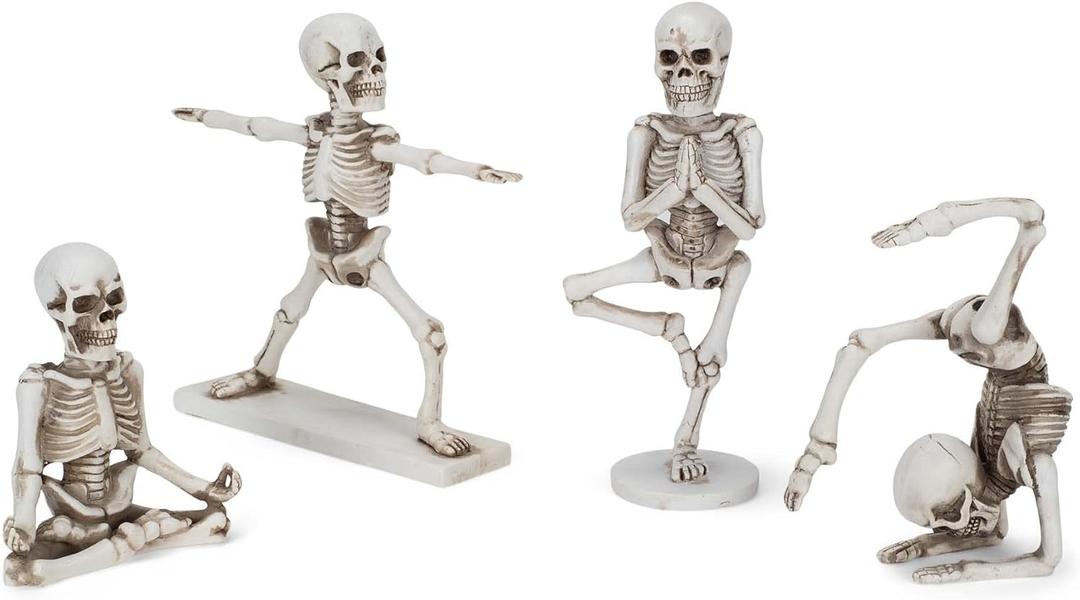 Yoga Pose Skeletons Ivory Tone 6 inch Resin Figurines Set of 4