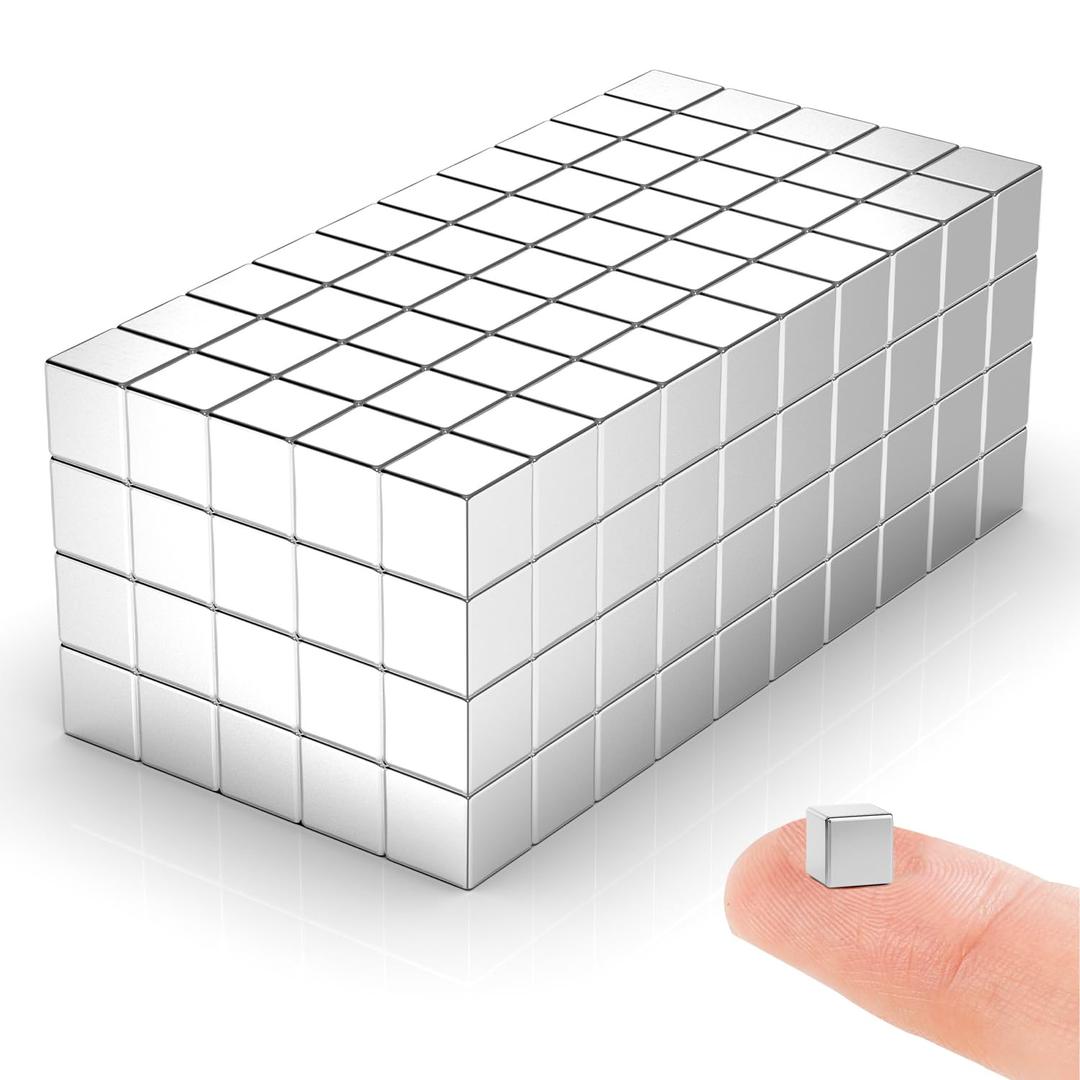 200 Pack 5x5x5 mm Cube Rare Earth Neodymium Magnets, Powerful Small Strong Metal Rectangular Bar Magnetic Strip Magnet for Fridge Garage Kitchen Science Craft Office, Silver