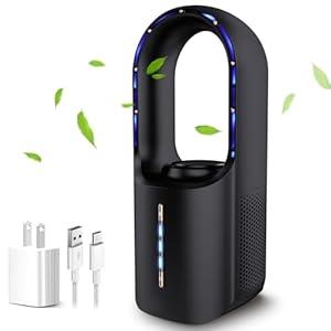 Bladeless Desk Fan, 11.8 Inch Office Fan Small Quiet, Desktop Fans with 3 Wind Speed, LED Light, Silent Desk Fan Ideal for Bedroom, Office, Living Room(No Battery)