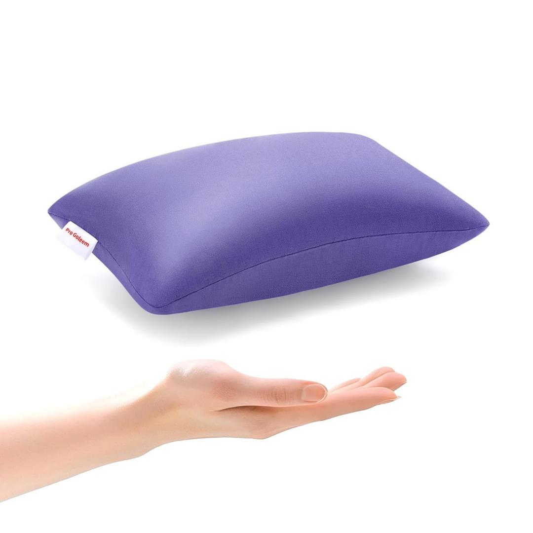 Pro Goleem Small Pillow 11x6x2.5 for Traveling and Nap with Name Tag Tiny Mini Pillow for Kids Pet and Adult Rest Ideal Camping, Chair, Airplane and Car, Lavender
