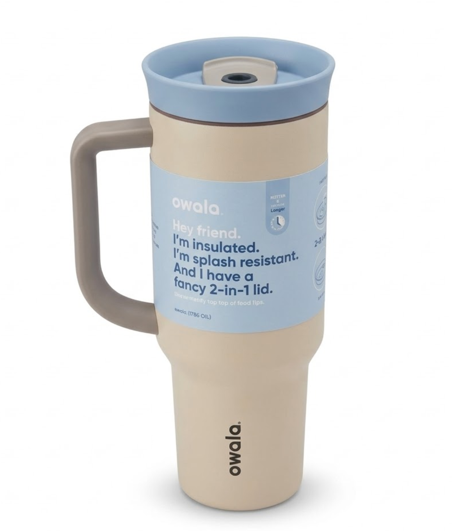 Owala Travel Tumbler SS 40oz Beige Blue Bottle
