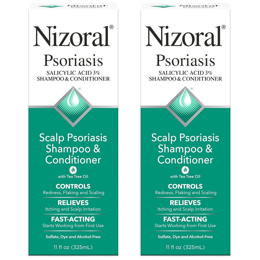 Nizoral Psoriasis Shampoo & Conditioner, 11 Oz, Gentle Scalp Treatment, Relieves Itching, Flaking, Redness, Scaling Effective Scalp Psoriasis Shampoo with Salicylic Acid and Tea Tree Oil (Pack of 2)