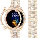 Dsytom Stylish Bands Compatible with Samsung Galaxy Watch 7/6 40mm 44mm, 20mm Bling Metal Replacement Galaxy Watch 7/6 Band 40mm 44mm with Rhinestone Protective Case for Women (Rose Gold)