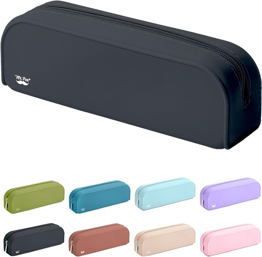Mr. Pen- Silicone Pencil Case, Aesthetic Pencil Bag for Women, Makeup Pouch, Multifunctional Pouch for Stationery, Cosmetics and Electrical Goods Storage (Black)