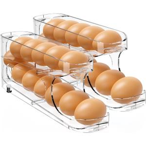 Sotfamily Egg Holder for Fridge, 2 Pack, FIFO Egg Roller for Eggs 24 Count | Auto Rolling Egg Storage Organizer for Refrigerator, Clear Space Saving Container, Dispenser