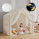 Play Tent for Kids with Star Lights, Large Kids House Indoor & Outdoor, Castle Tent for Girls Decorated Sequin Sparkle Stars, Playhouse with Front & Rear Doors for Toddler, Boho Decor
