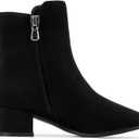 PANDANINJIA Girls Boots Fashion Square-Toe Dress Boots Low Heel Alyssa Ankle Booties with Zipper for Toddler Little Kids Big Kids (Black Suede)