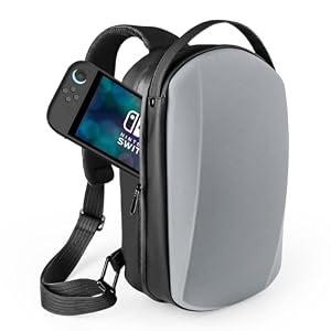 Tyasoleil Hard Shell Travel Sling Bag Compatible With Nintendo Switch 2, Protective Case with Water-Resistant Design, Adjustable Strap & Organized Storage, Crossbody Shoulder Backpack (Grey)