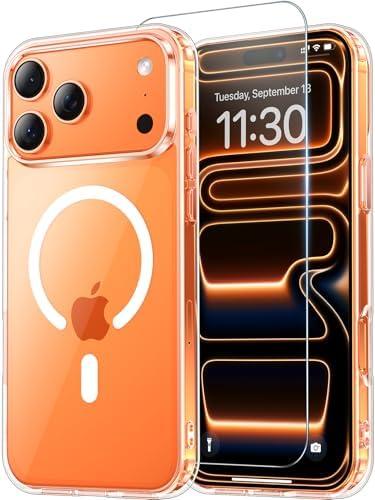 Temdan for iPhone 17 Pro Max Case Clear with Screen Protector, [Compatible with Magsafe][Anti-Yellowing][Military-Grade Protection] Shockproof Slim Magnetic Phone Case Cover, Transparent