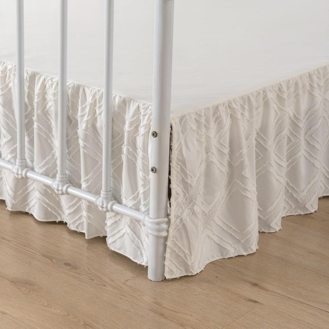 Bed Skirt Queen Size Ruffled Bed Skirt with Split Corners, 14 Inch Drop Dust Ruffle Bed Skirts with Platform, Tufted Boho Bed Skirting Queen Size, Square, Ivory, 14" Queen