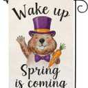 Wake Up Spring Is Coming Groundhog Day Garden Flag 12x18 Inch Double Sided Outside Spring Punxsutawney Phil Yard Outdoor Decorations