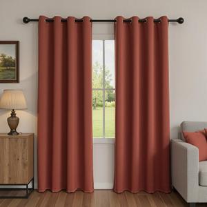 MYSKY HOME Boho Blackout Curtains for Bedroom 84 Inch Long Brick Red Curtains for Living Room Grommet Terracotta Window Drapes Privacy Protect Room Darkening Single Panel Curtain, 52 x 84 Inch