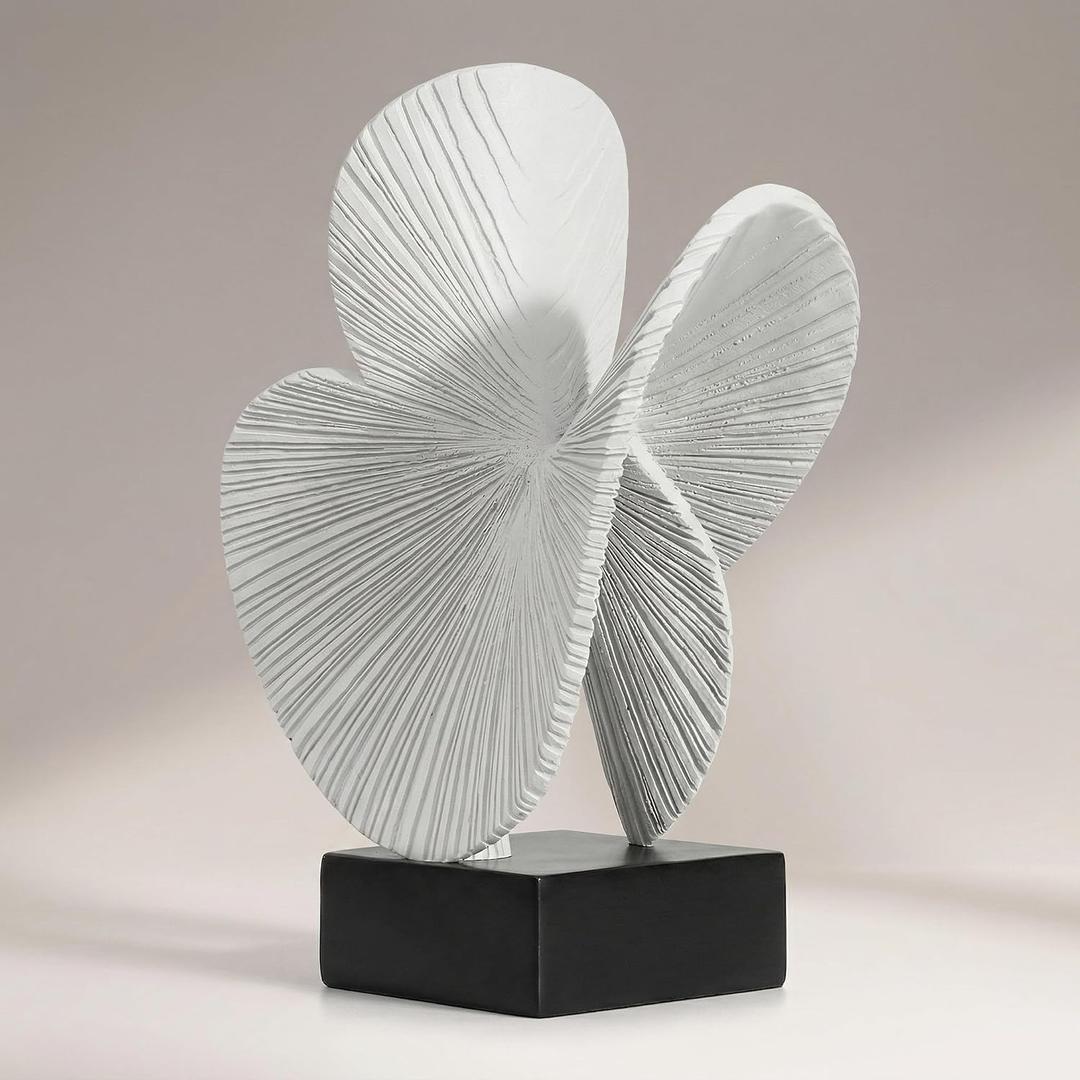 Minimalist Gray Sculpture Home Decor, Nature Inspired Decorative Statue with Black Base - Contemporary Desk Art Decor for Tabletop, Living Room, Shelf, Office - Unique Housewarming Gift, Large