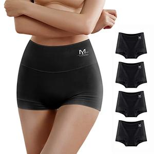 MEIYATING Boy Shorts Underwear for Women Compression Gym Shorts High Waisted Boxers Briefs Cotton Panties Boyshort 4 Pack Size M