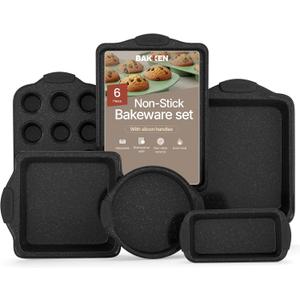 6-Piece Nonstick Gray Marble Coated Bakeware Set - Professional Quality Carbon Steel Pans with Silicone Handles - Ideal for Oven, Refrigerator, Freezer - Dishwasher Safe