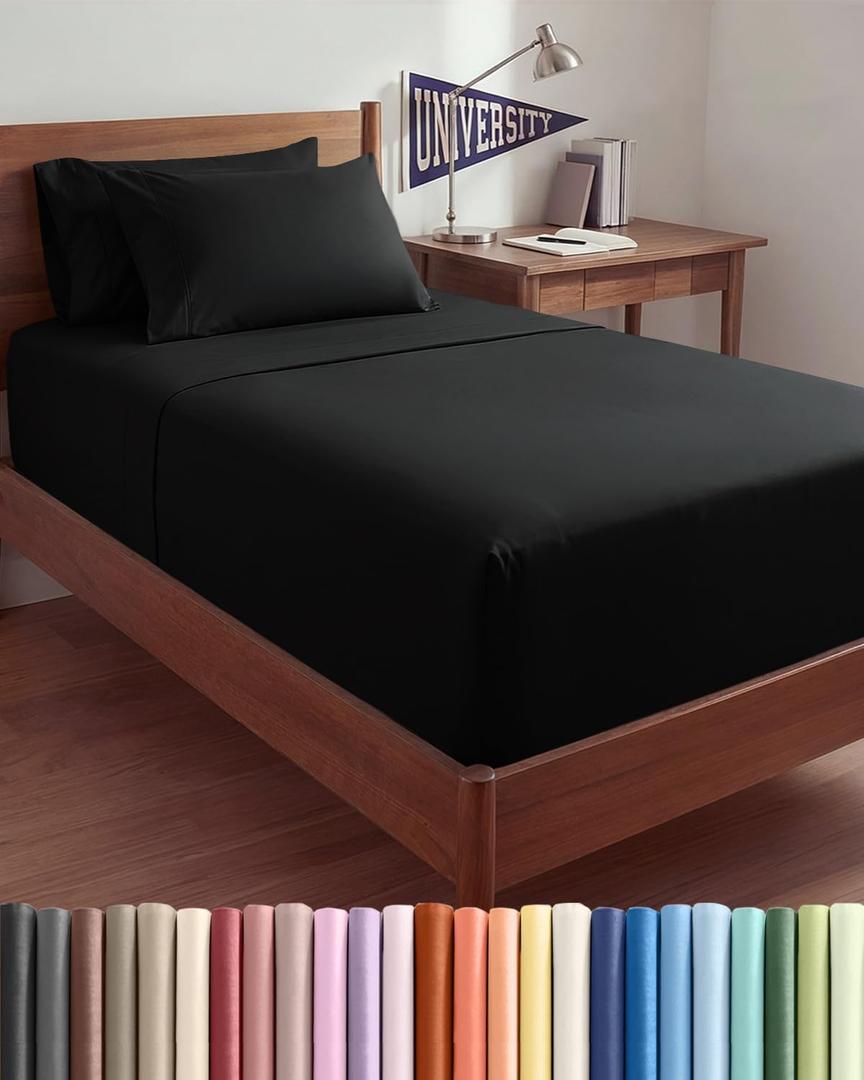CGK Extra Deep Twin XL Sheet Set - 4pc College Dorm Room - Black
College Dorm Room Essentials, Easy & Secure Fit, Ultra-Soft, Wrinkle & Fade Free, Comfy Sheets Set with Extra Deep Pockets