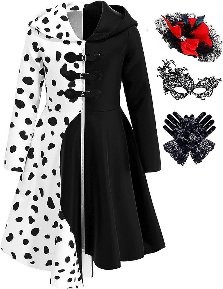 Mecamelon Girls Vintage Halloween Costume Dress Up Dalmatian Print Outfit, 7Y