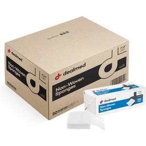Dealmed 3" x 3" Non-Woven Gauze Sponges (200 Count) 4-Ply All-Purpose Non-Sterile Absorbent Dental Gauze Wound Care Product for First Aid Kit/Medical Facilities (Case of 20)
